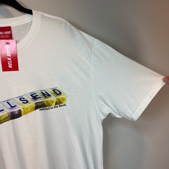 Full Send Nelk Boys Addicted to the Sent Crew Neck T-Shirt White Graphic  NEW XL - Picture 5 of 9
